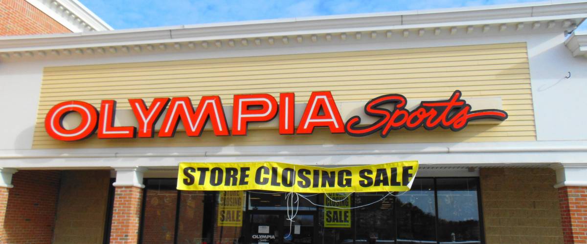 An Olympia Sports store going out of business in Webster, Massachusetts